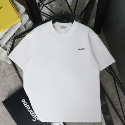 High Quality Miu Miu Short Sleeves Black Cotton Embroidered Collection