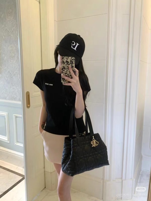High Quality Miu Miu Short Sleeves Black Cotton Embroidered Luxury