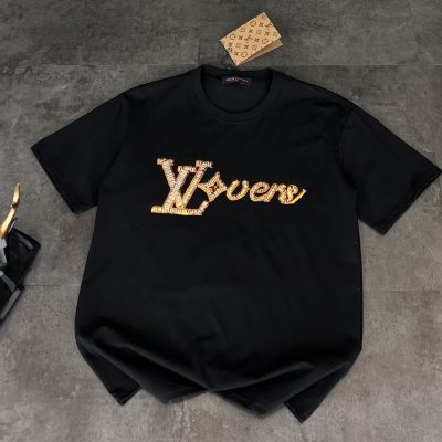 Best Selling Louis Vuitton Short-Sleeved Shirt Black Cotton Breathable Luxury