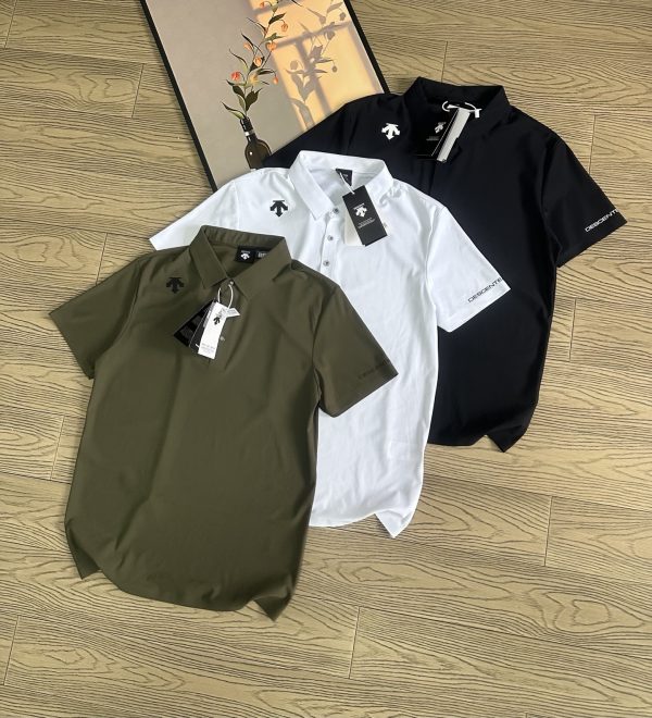 Best Selling Descente Short-Sleeved Shirts Black Silk Breathable Style