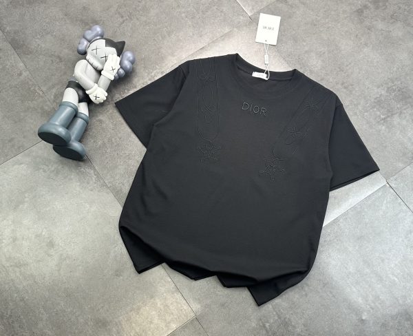 Luxury Dior Short Sleeves Black Cotton Embroidered Luxury