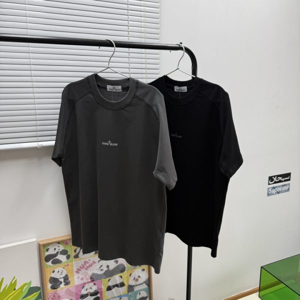 Premium Quality Stone Island Short Sleeves Black Logo Collection