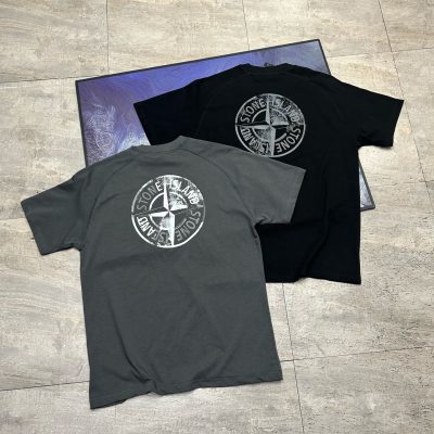 High Quality Stone Island Short Sleeves Black Logo Collection