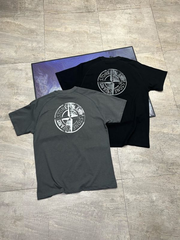 High Quality Stone Island Short Sleeves Black Logo Collection