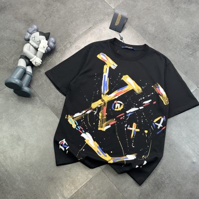 Luxury Louis Vuitton Short Sleeves Black Cotton Print Style