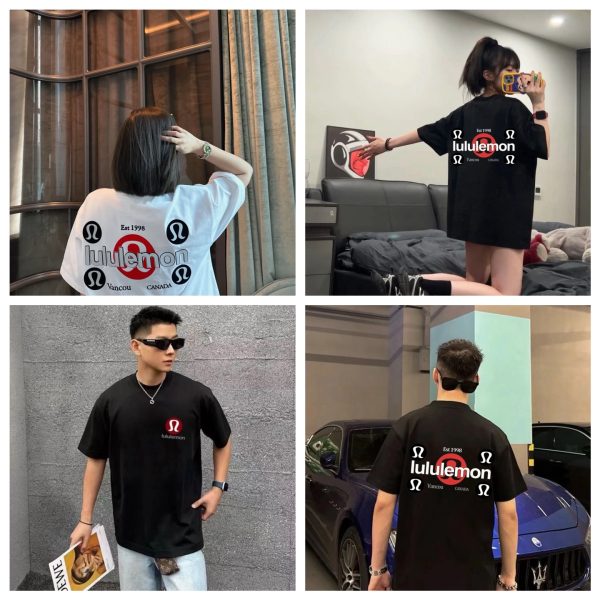 High Quality Lululemon Short Sleeves Black Cotton Logo Luxury