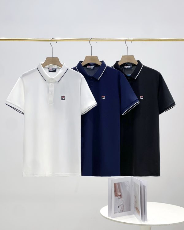 High Quality Fila Short-Sleeved Shirts Black Silk Casual Style
