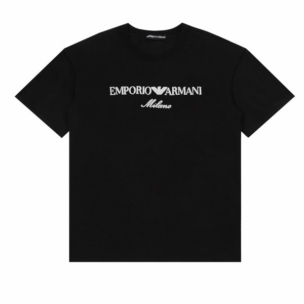 Premium Quality Armani Short Sleeves Black Cotton Embroidered Collection