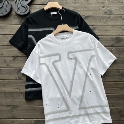 Premium Quality Valentino Short Sleeves Black Cotton Logo Luxury