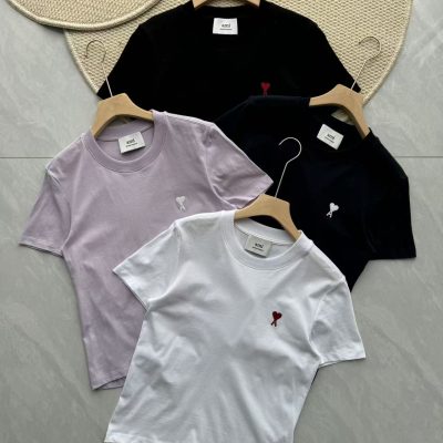 Luxury Ami Short-Sleeved Shirt Black Cotton Embroidered Luxury