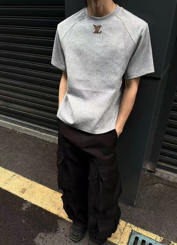 Best Selling Louis Vuitton Short Sleeves Gray Cotton Patchwork Luxury