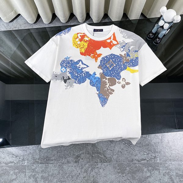 High Quality Louis Vuitton Short-Sleeved Shirt Navy Cotton Print Collection