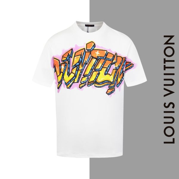 Luxury Louis Vuitton Short Sleeves White Silk Graphic Style