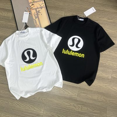 Premium Quality Lululemon Short Sleeves Black Cotton Print Style