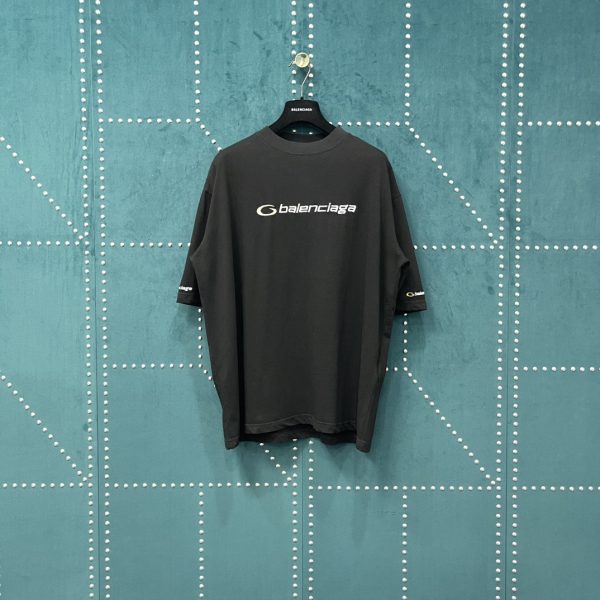Premium Balenciaga Short Sleeves Black Cotton Embroidered Style