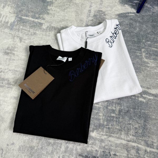 Premium Burberry Short-Sleeved Shirt Blue Embroidered Style