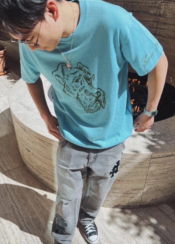 High Quality Louis Vuitton Short Sleeves Blue Knit Logo Luxury