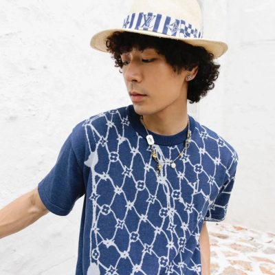 Luxury Louis Vuitton Short Sleeves Blue Knit Print Luxury