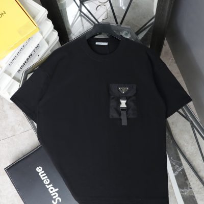High Quality Prada Short Sleeves Black Cotton Casual Style