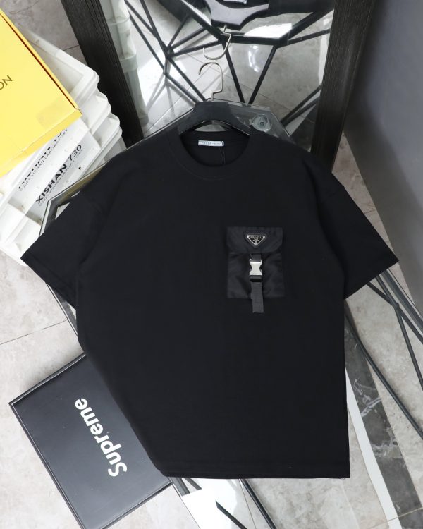 High Quality Prada Short Sleeves Black Cotton Casual Style