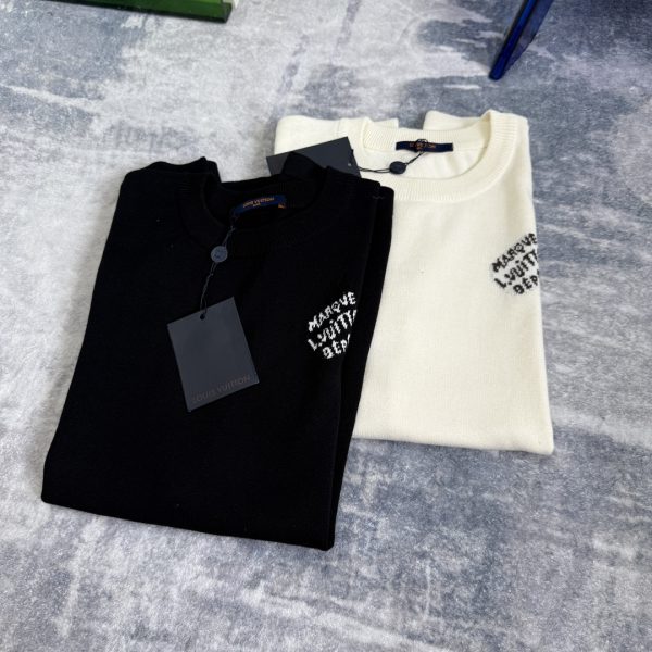 High Quality Louis Vuitton Short Sleeves Black Knit Jacquard Collection