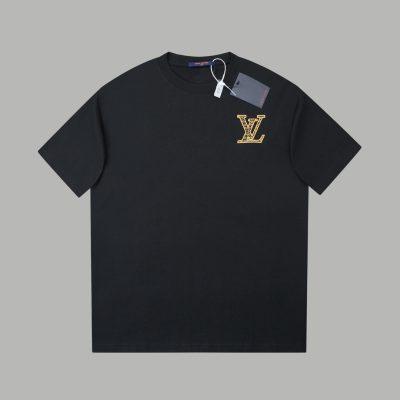 Luxury Louis Vuitton Short Sleeves Black Cotton Logo Collection
