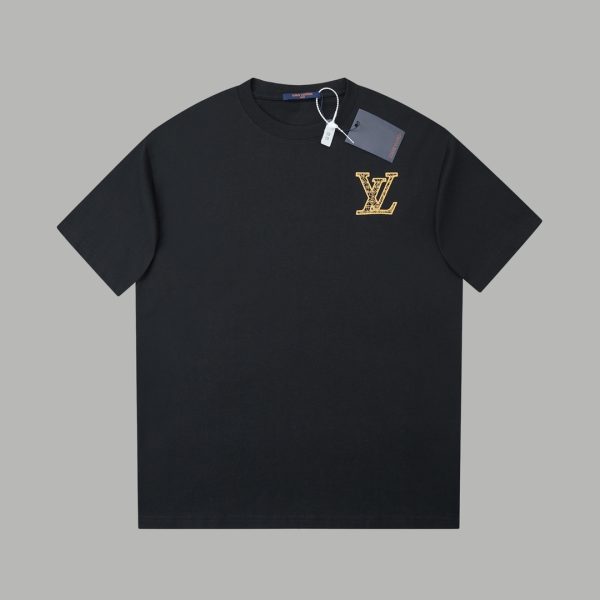 Luxury Louis Vuitton Short Sleeves Black Cotton Logo Collection
