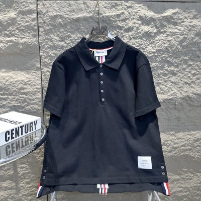 Premium Thom Browne Short-Sleeved Shirt Navy Casual Collection