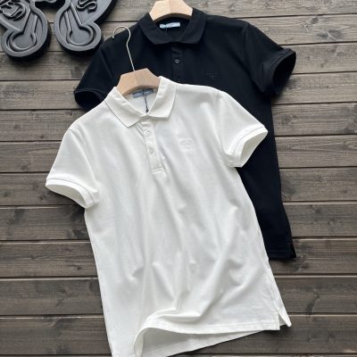 Premium Prada Polo Shirt White Embroidered Style
