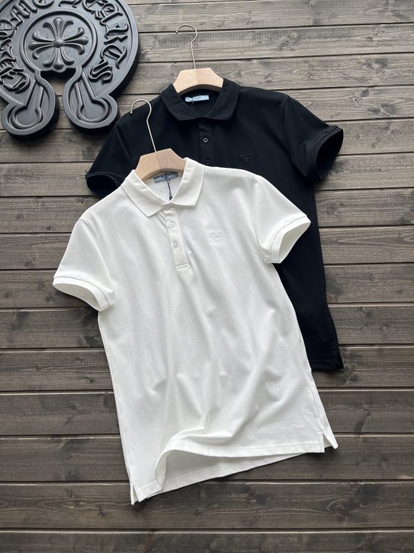 Premium Prada Polo Shirt White Embroidered Style