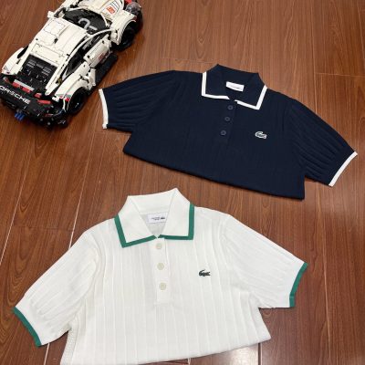 Premium Quality Lacoste Short-Sleeved Shirts White Knit Retro Style