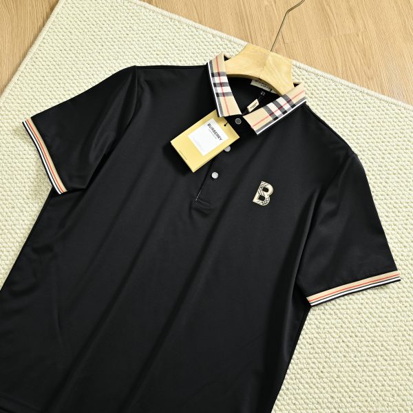 Premium Quality Burberry Short-Sleeved Shirts Navy Silk Striped Collection