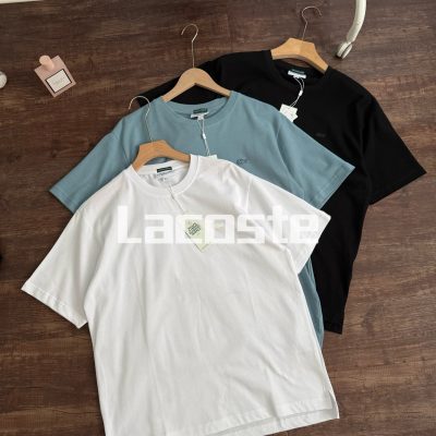High Quality Lacoste Short-Sleeved Shirt Black Cotton Breathable Style
