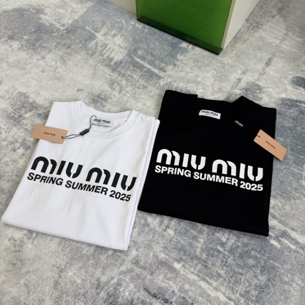 High Quality Miu Miu Short Sleeves Black Cotton Logo Style