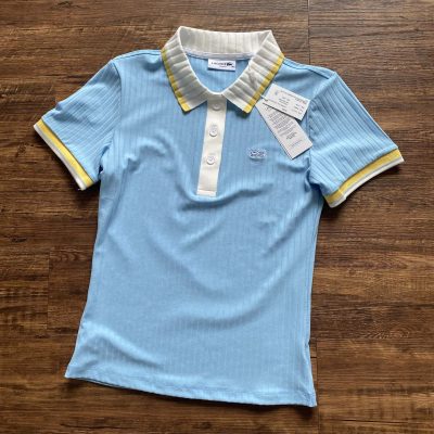 Premium Lacoste Short-Sleeved Shirt Sky Knit Striped Style