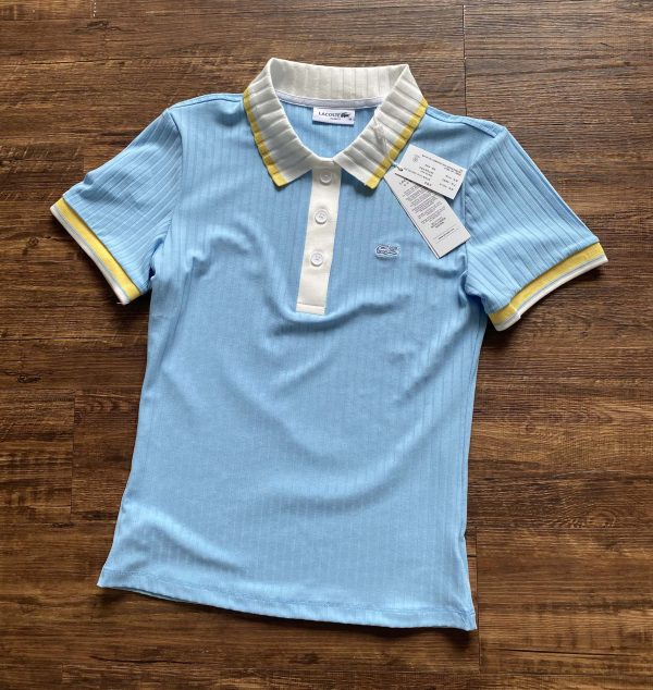 Premium Lacoste Short-Sleeved Shirt Sky Knit Striped Style
