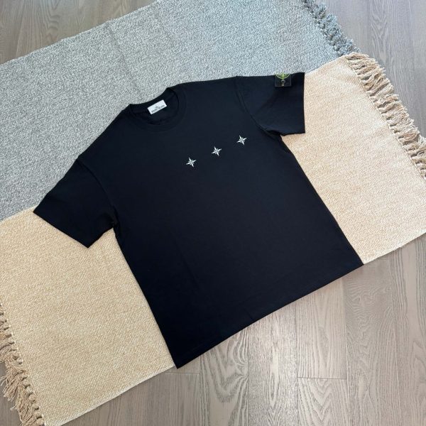 Luxury Stone Island Short Sleeves Black Cotton Print Collection