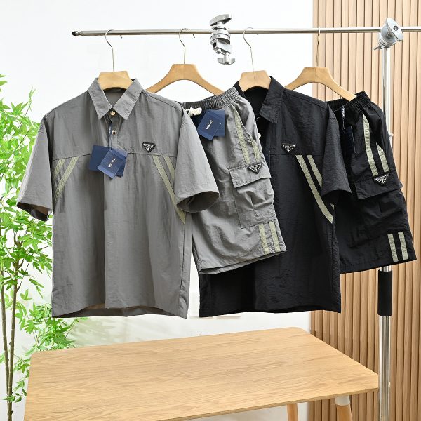 Best Selling Prada Short-Sleeved Shirt Black Sporty Style