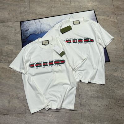 Luxury Gucci Short Sleeves White Cotton Logo Style