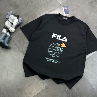 Best Selling Fila Short-Sleeved Shirt Black Logo Style