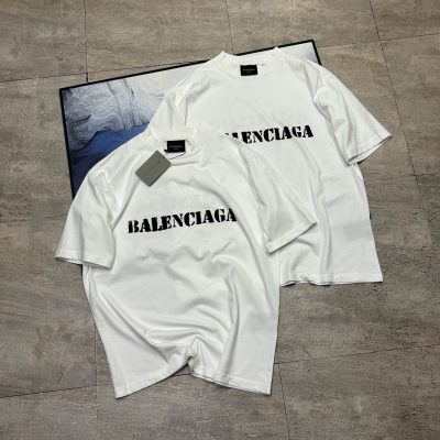 High Quality Balenciaga Short-Sleeved Shirt White Logo Style