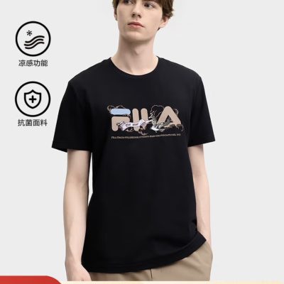 Best Selling Fila Short Sleeves Black Cotton Print Collection