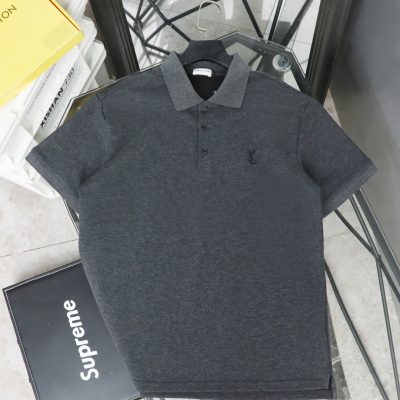 Luxury Saint Laurent Short-Sleeved Grey Embroidered Style