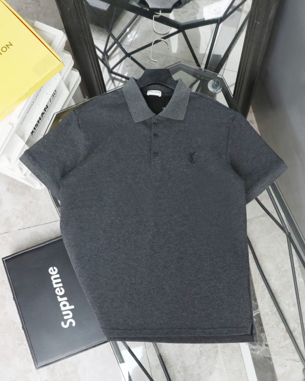 Luxury Saint Laurent Short-Sleeved Grey Embroidered Style