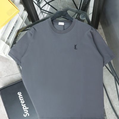 Premium Saint Laurent Short Sleeves Gray Knit Embroidered Luxury