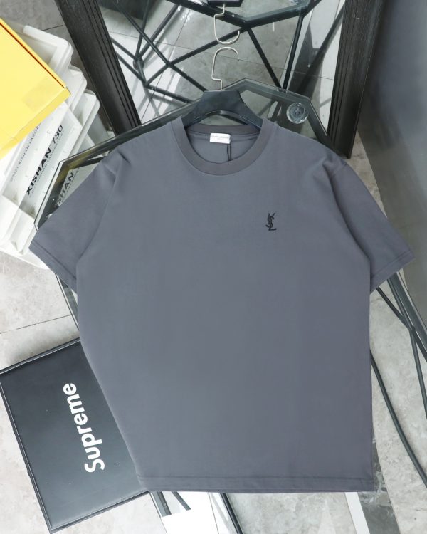Premium Saint Laurent Short Sleeves Gray Knit Embroidered Luxury