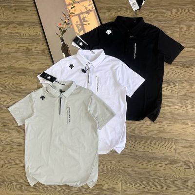 Best Selling Descente Polo Shirt Black Polyester Breathable Style