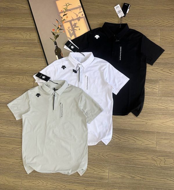 Best Selling Descente Polo Shirt Black Polyester Breathable Style