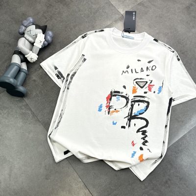 High Quality Prada Short Sleeves Black Cotton Logo Luxury