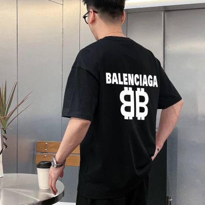 Premium Quality Balenciaga Short Sleeves Black Cotton Logo Style